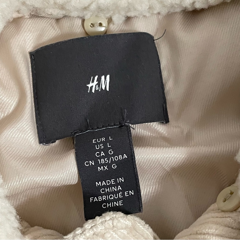 H&M Corduroy Cream Puff Bomber Jacket Removable Collar - Picture 3 of 11